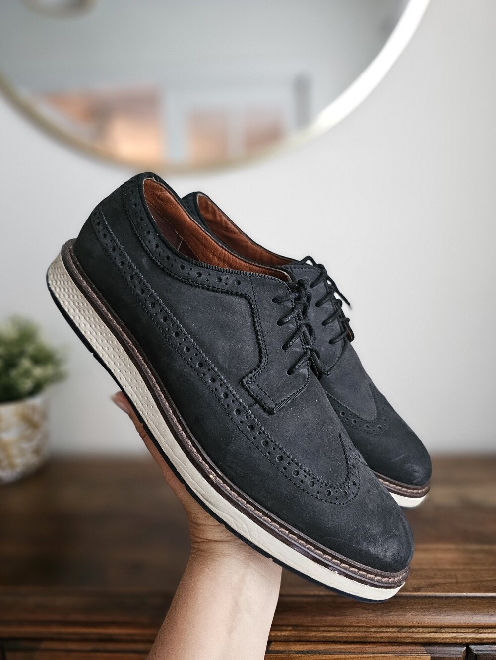 Vince Camuto Edwyn Men’s 11.5M Black Nubuck Leather Wingtip Oxford Sneaker Shoes
